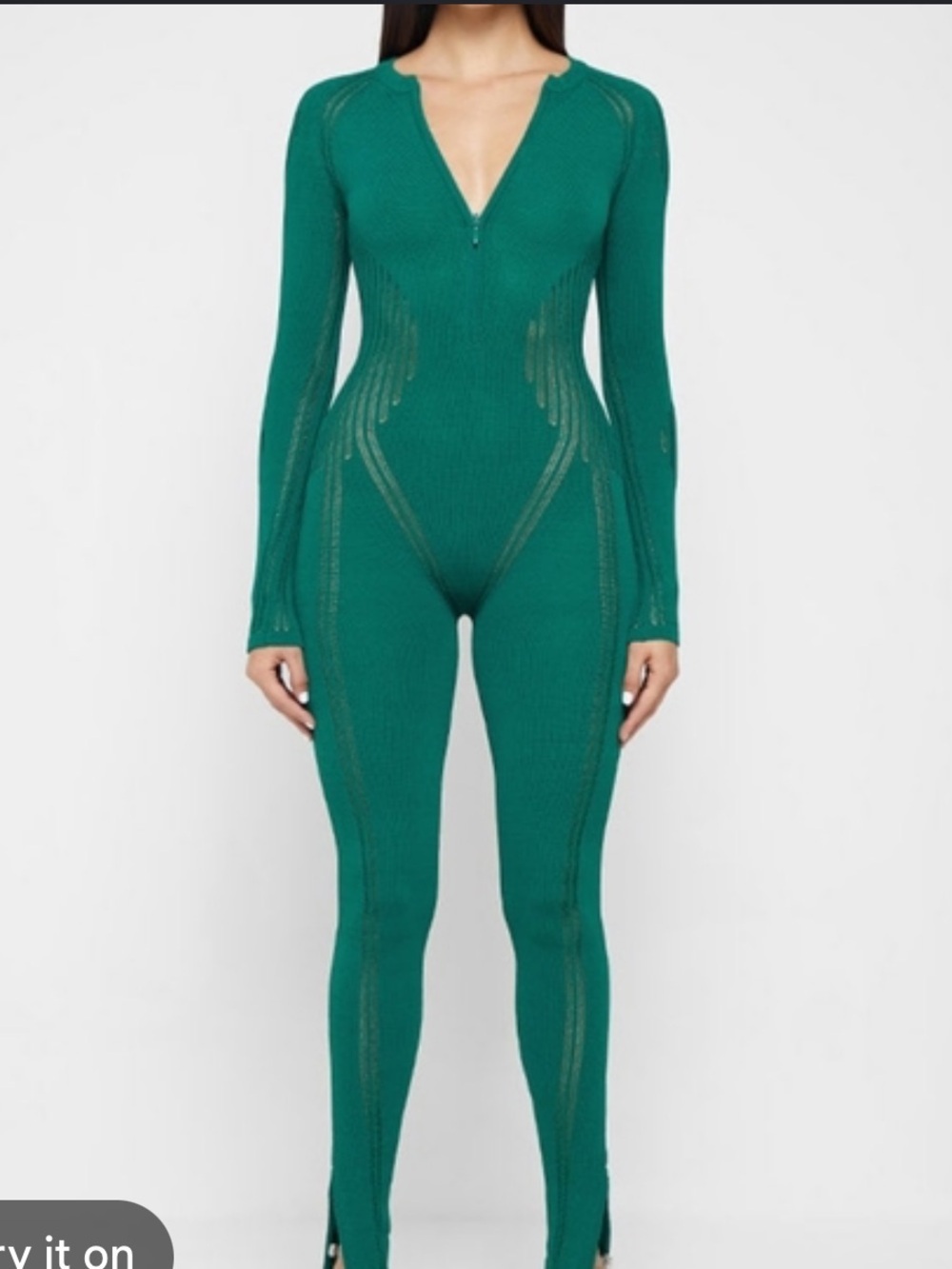 Maniere de Voir Green Ribbed Long-Sleeve Jumpsuit, size small